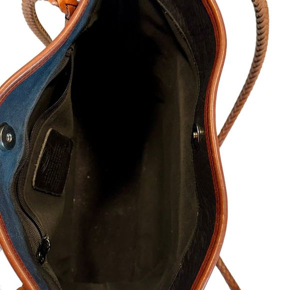 Brighton 80's Leather Shoulder Bag Black/Brown Braided Handles, silver metal - Picture 7 of 12